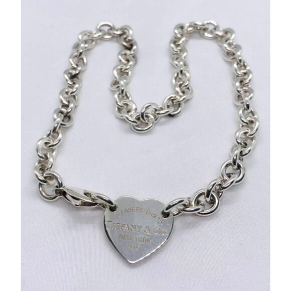 Tiffany & Co Return to Tiffany Heart Tag Necklace Choker 925 Sterling Silver 15.